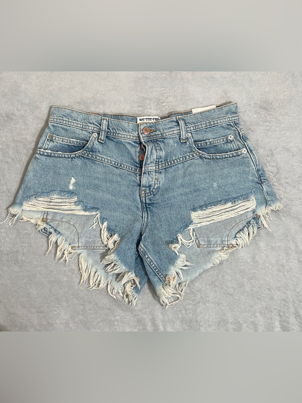 We the Free by Free People Light Blue Distressed Denim Shorts